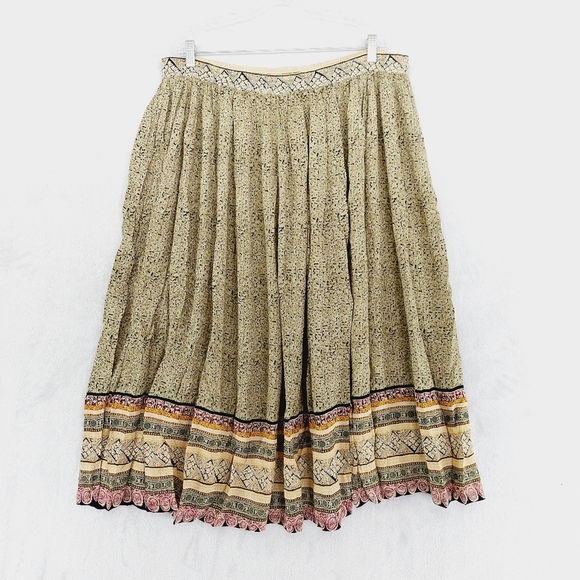 Vintage Radcliffe Dark Cottagecore Green Tan Multi Rayon Maxi Skirt P4398 - Picture 4 of 6